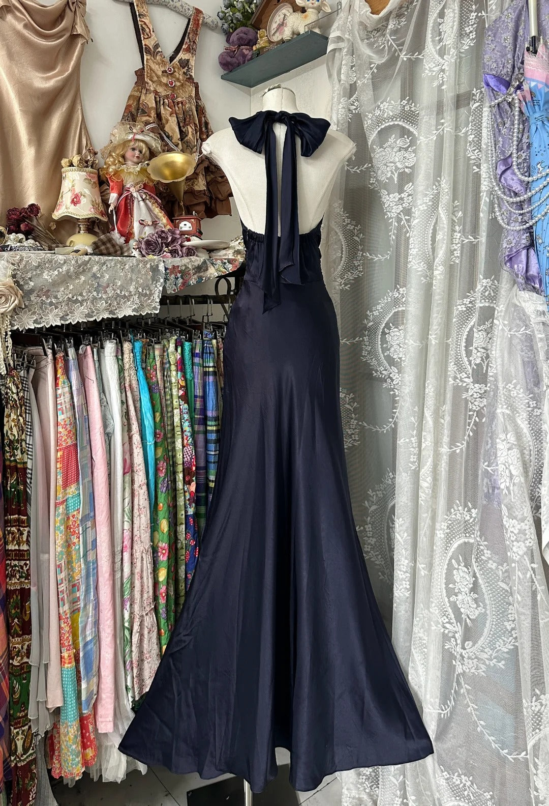 Girlhomeshops-New A-line dark blue simple fashion elegant long satin Prom dress evening dress party dress gh5191