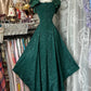 girlhomeshops-Dark Green Jacquard Lace Bow - Decorated Off - Shoulder Floor - Length Dress gh5895