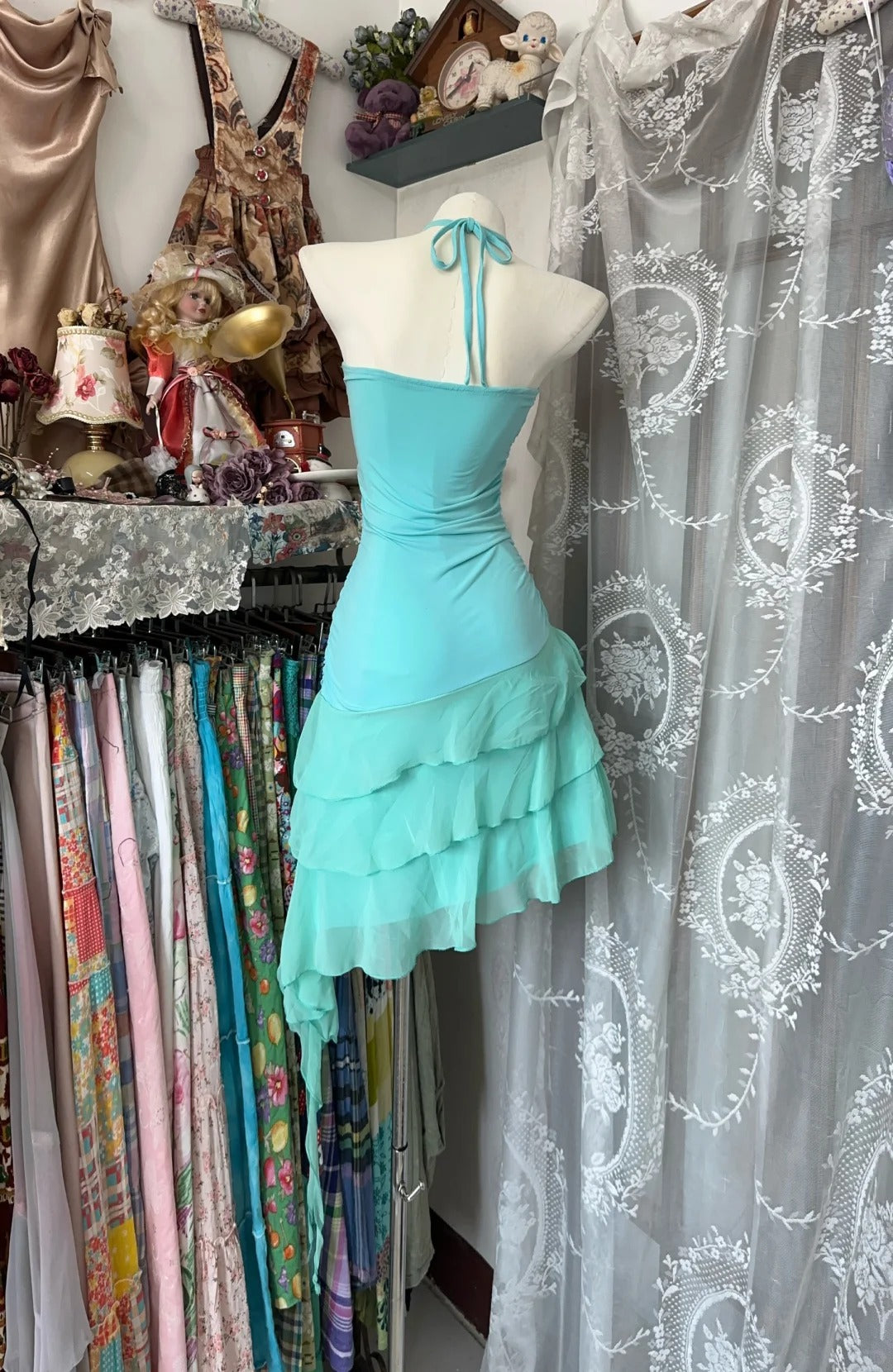 Light blue ruffled vintage elegant short chiffon homecoming dress holiday party dress gh4776
