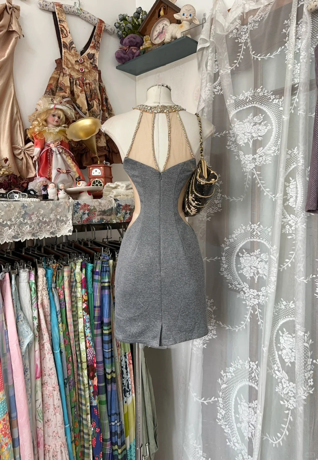 Grey Charming Homecoming Dress Beautiful Short Sexy Cutout Party Dress gh4396