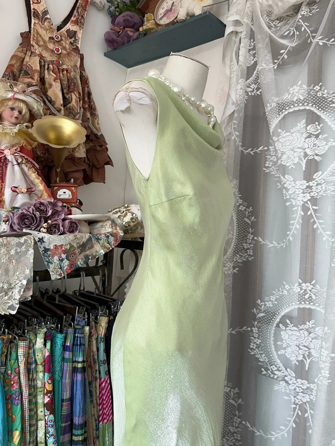 Girlhomeshops-Green simple elegant long satin birthday dress party dress gh5179