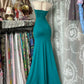 girlhomeshops-Green retro-style long satin dressgh6126