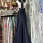 Navy Blue Retro Fashion Simple Long Satin Prom Dress Evening Dress Party Dress Date Dress gh4880