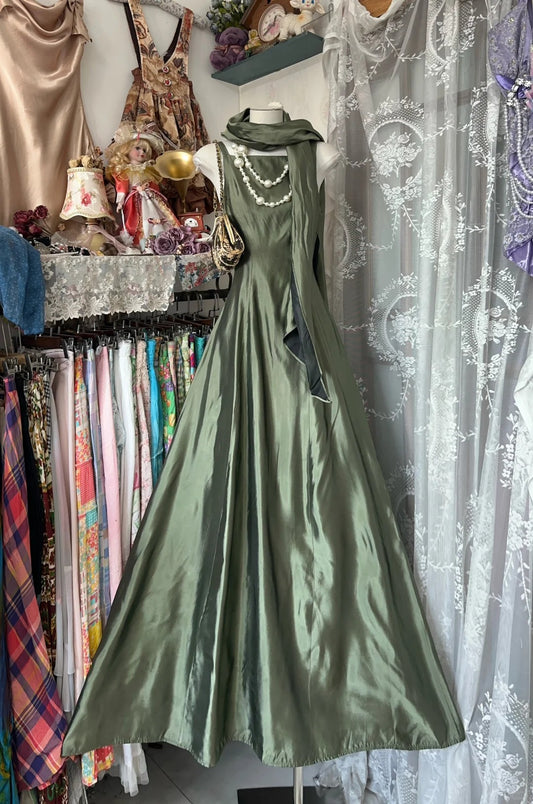 Girlhomeshops-Green elegant simple long satin Prom dress evening dress birthday party dress gh5185
