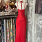 Red vintage long satin ball gown evening dress party dress prom dress gh4340