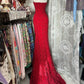 Exquisite red lace fishtail long evening gown gh6684