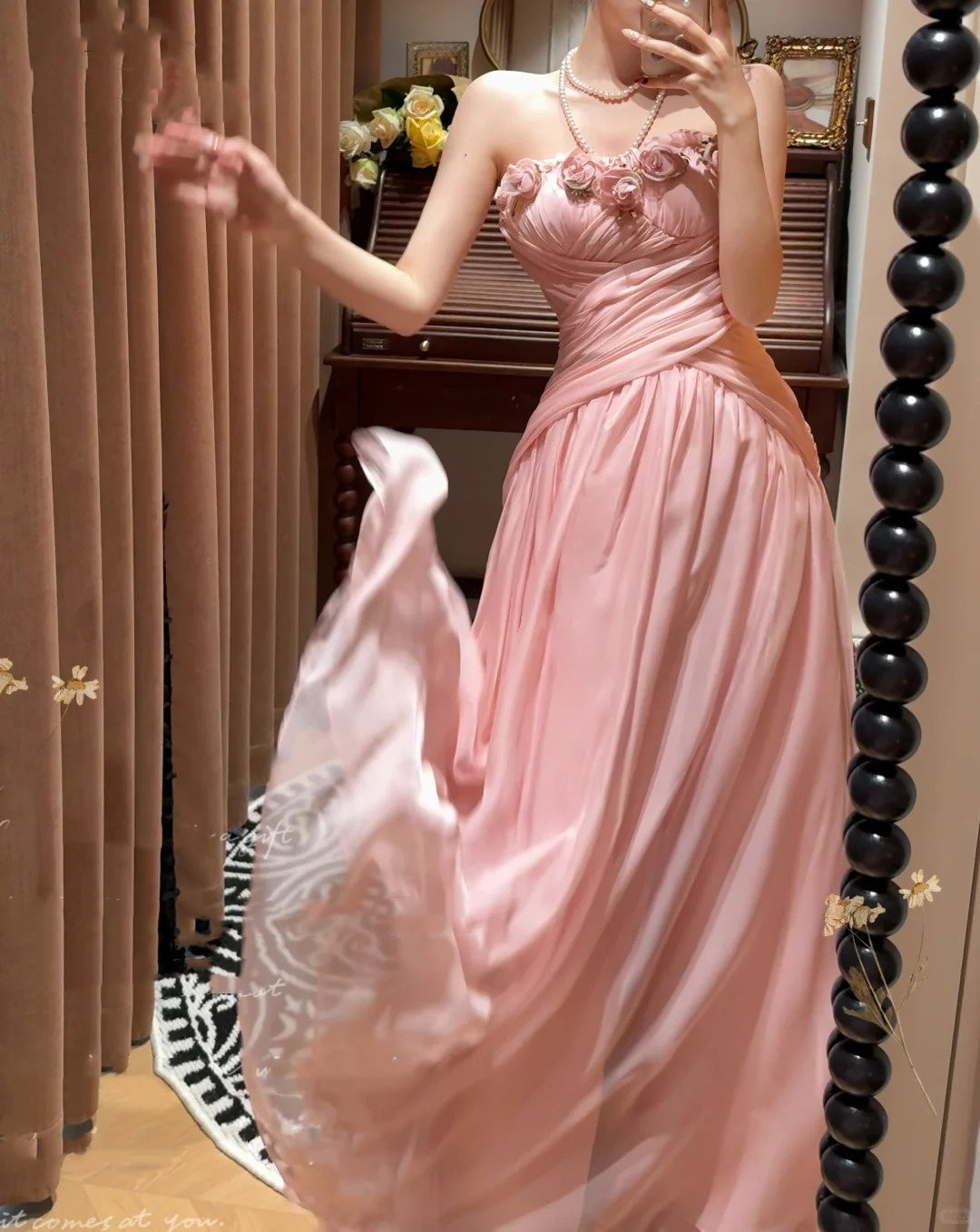 Robe de bal longue en tulle rose à fleurs, élégante, robe de soirée, robe de demoiselle d'honneur, gh4461