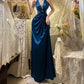 Blue Retro Elegant Fashion Long Satin Prom Dress Evening Gown Graduation Dress gh4257