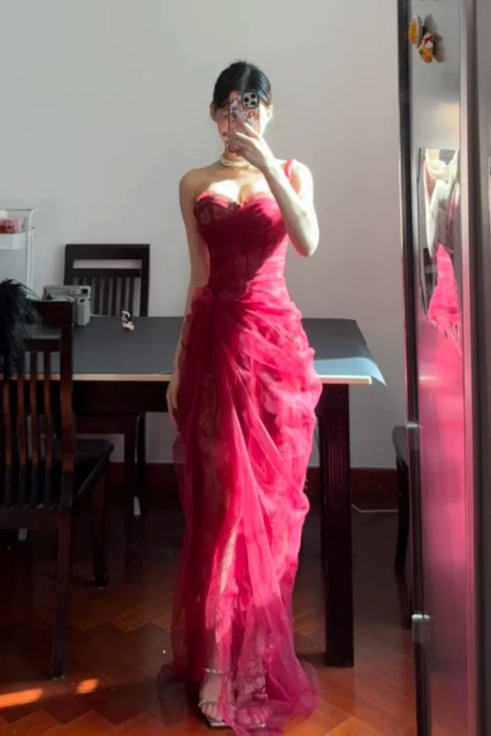 Robe de bal longue rouge en tulle, élégante, robe de cérémonie de remise de diplôme gh6633