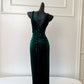 Green Vintage Elegant Long Velvet Slim Evening Dress Party Dress Prom Dress gh4273