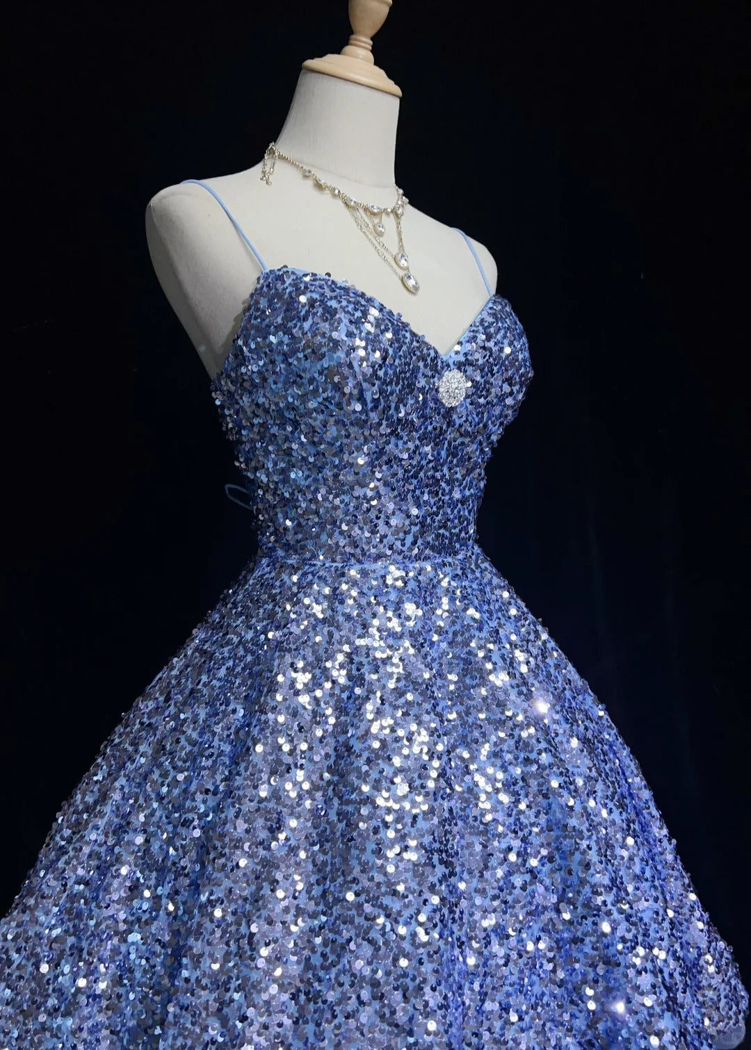 Blue Shiny Princess Sequin Short Fashion Homecoming Dress Prom Dress Evening Dress Elsa's Ice Party gh4367
