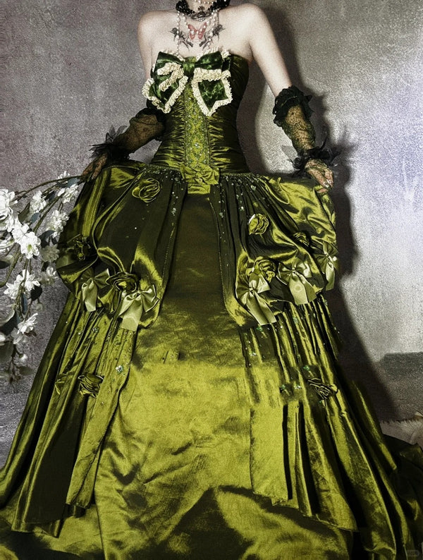 Robe de soirée longue en satin vert, magnifique et exquise, avec perles, gh4500