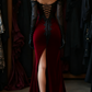Girlhomeshops-Burgundy lace sweetheart neckline slit sexy long velvet prom dress gh5431
