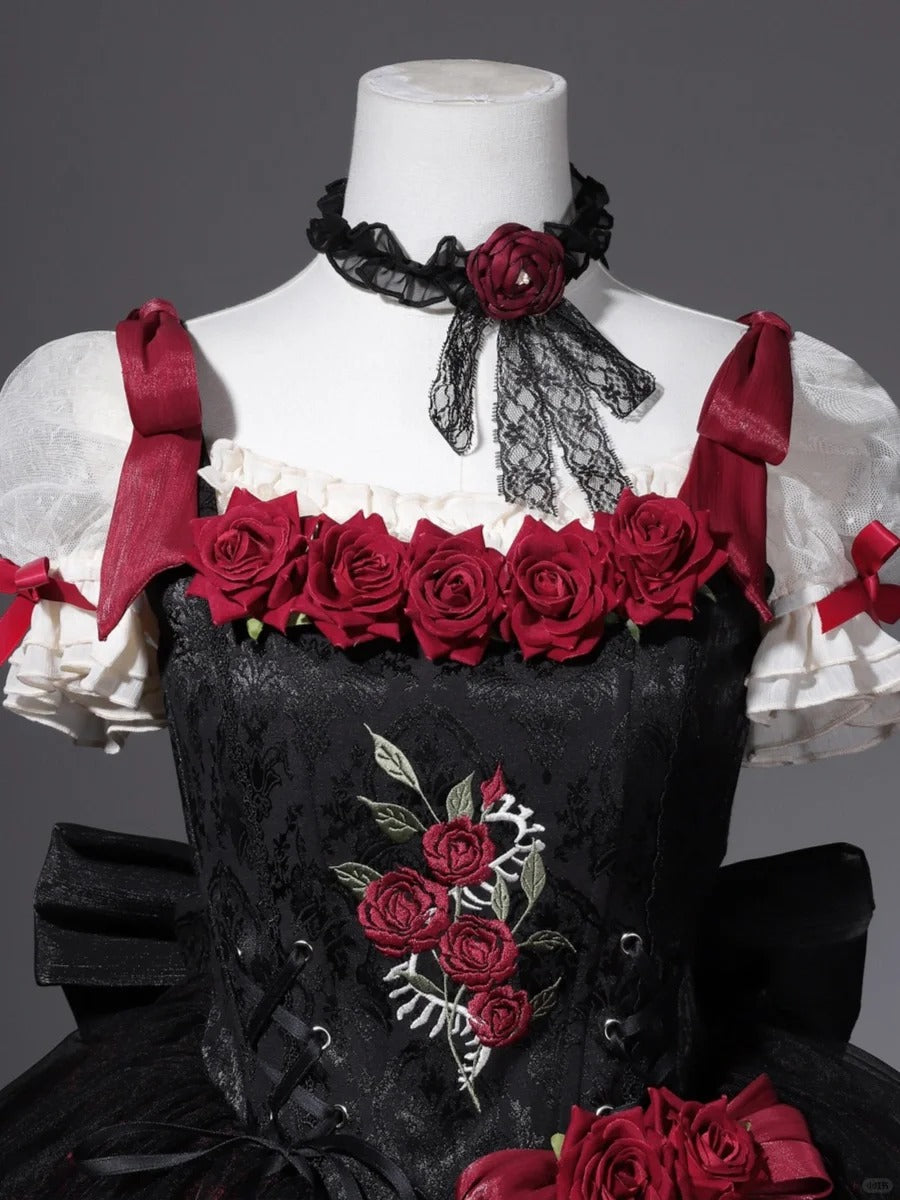 Girlhomeshops-Black red floral tulle lace short homecoming dress birthday dress gh5346