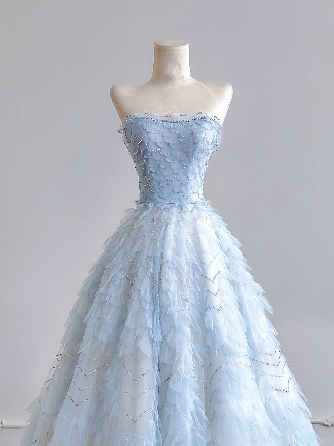 Girlhomeshops - Robe de mariée longue en tulle et organza bleu clair, longueur au sol, gh5487