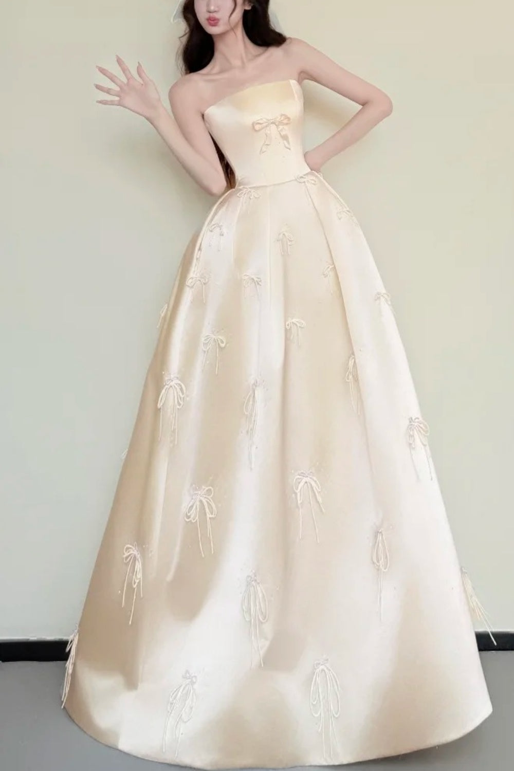 girlhomeshops-Sweet Bow Exquisite Beaded Long Satin Belle Princess Ball Gown Evening Dress Graduation Dress gh5978