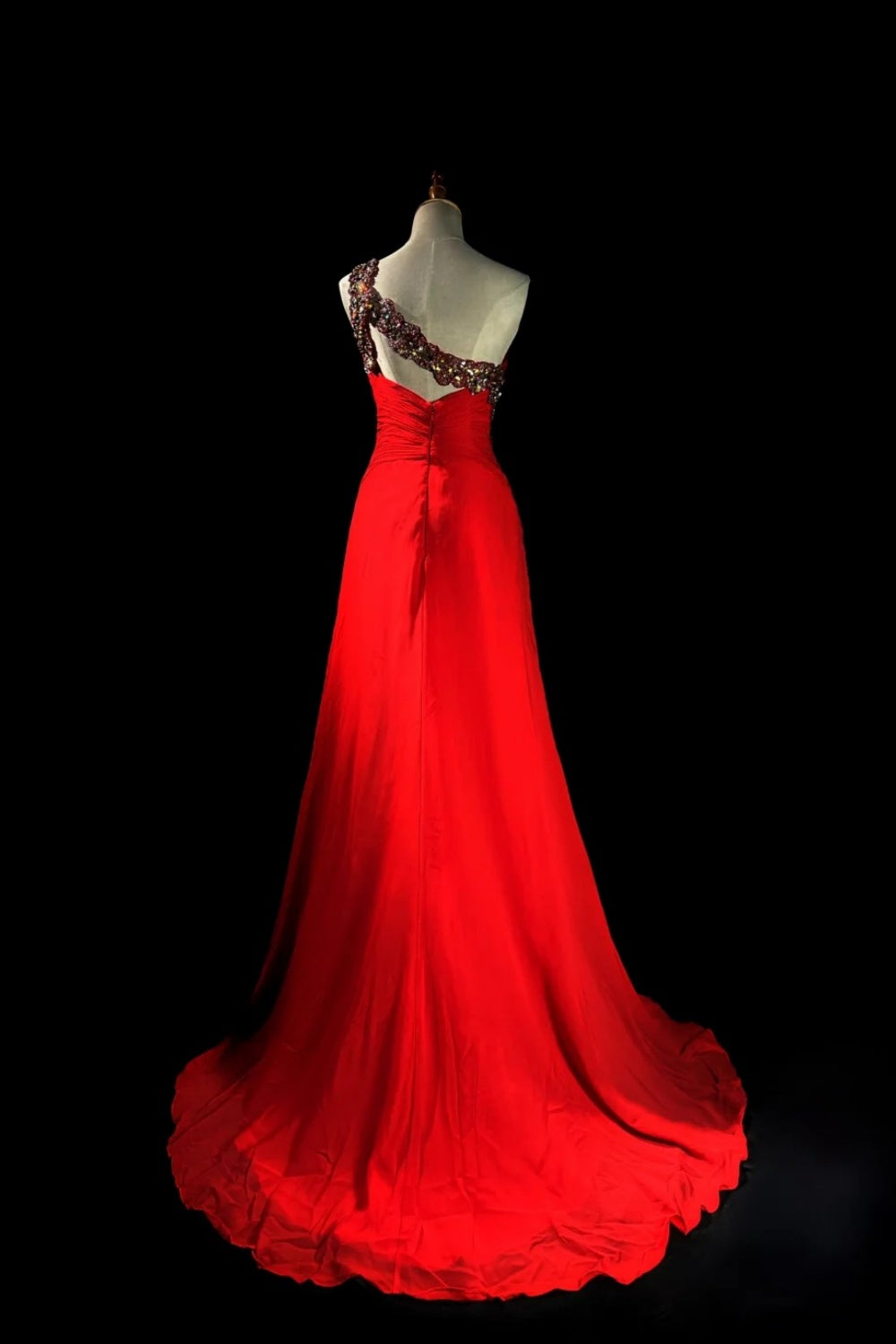 girlhomeshops-Glamouröses, glänzendes, rotes Ballkleid mit einer Schulter und Kristallen, gh5849