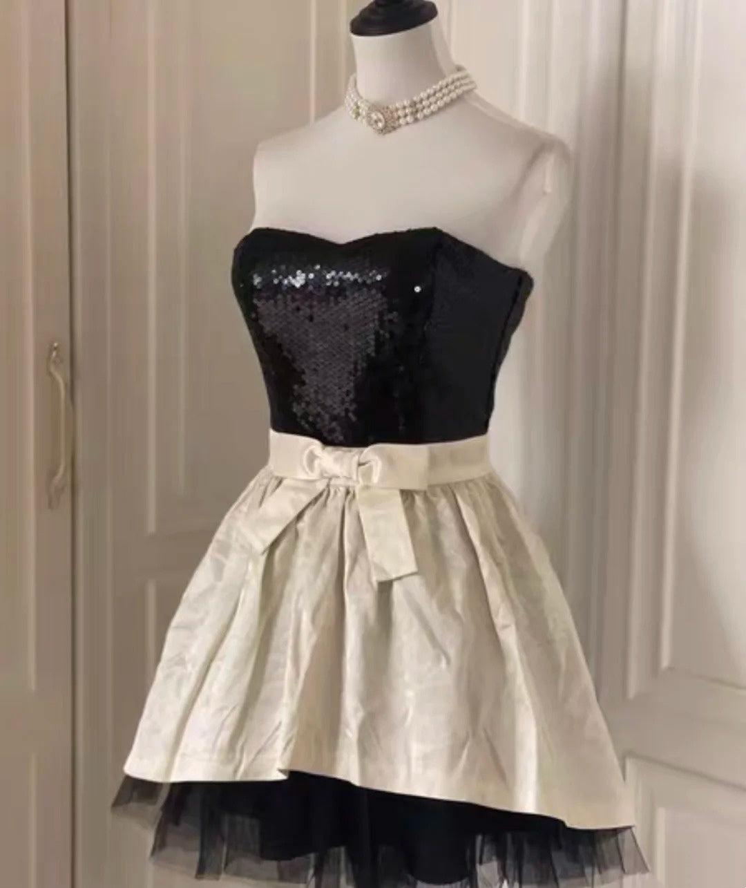 ✨White Retro Shiny Elegant Princess Short Sequin Homecoming Dress Birthday Party Dress~🖤 gh4268