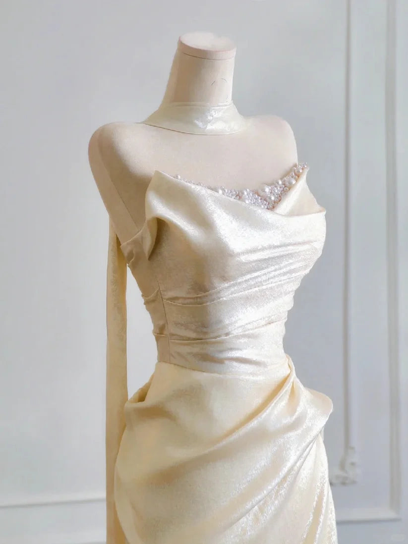 Girlhomeshops--✨Cream yellow long satin prom dress gh5480