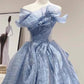 Robe de bal longue en tulle bleu élégant et élégant, longueur au sol, robe de soirée, robe de remise de diplôme, robe de cérémonie pour adulte gh3840