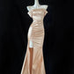 Gold Metallic/Light Champagne/White Fashion Long Satin Prom Dress Evening Dress Party Dress gh4840