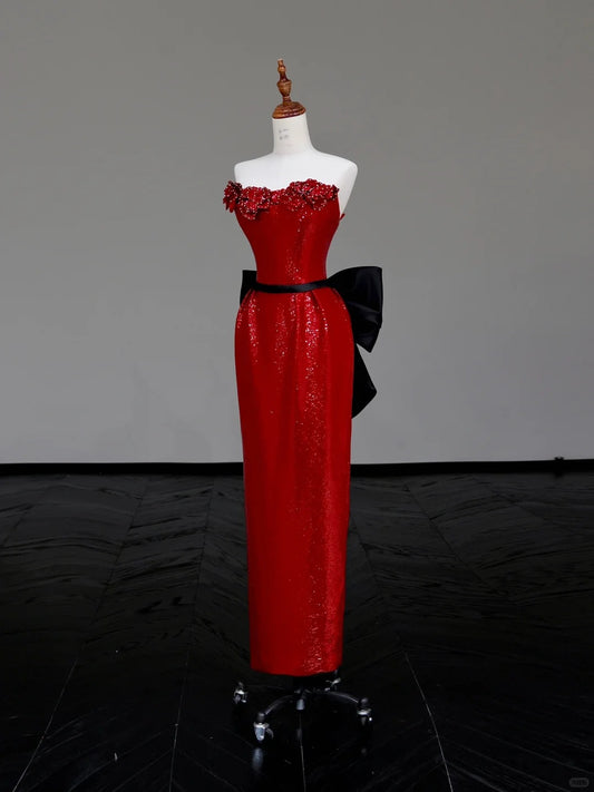 Girlhomeshops -Red shiny long sequined prom dress evening dress party dress gh5120