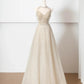 Champagne gold shining elegant tulle long prom dress evening dress party dress gh4870