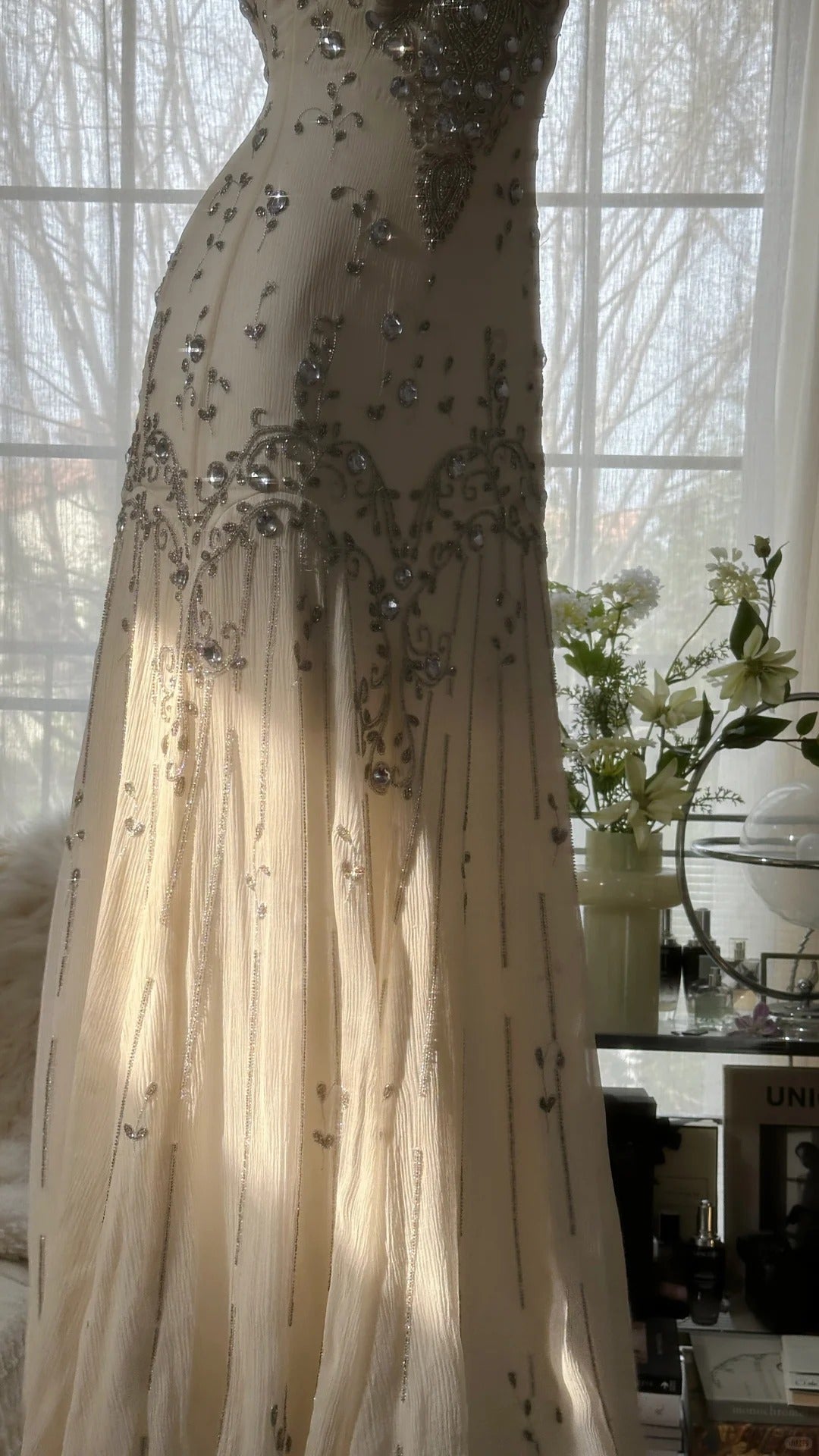 Ivory Vintage Elegant Shiny Exquisite Rhinestone Beading Long Chiffon Ball Gown Evening Dress Birthday Party Dress Prom Dress Graduation Dress gh3945