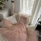 Pink Gorgeous Shiny Exquisite Beaded Spaghetti Strap V-Neck Long Sequin Chiffon Ball Gown Evening Gown Party Dress gh4094