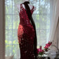 Girlhomeshops-Burgundy beaded elegant long chiffon Prom dress evening dress party dress gh5165