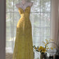 Yellow Gorgeous Exquisite Beaded Backless Spaghetti Strap Long Chiffon Ball Gown Evening Dress Birthday/Holiday Party Dress Prom Dress gh4063