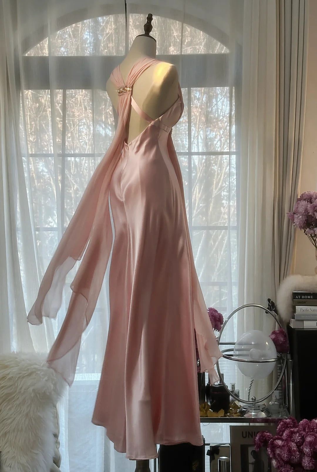 Pink Elegant Exquisite Rhinestone Long Satin Chiffon Ball Gown Evening Dress Party Dress Birthday Dress Date Dress gh4163