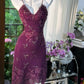 Purple Floral Gold Beaded Short Lace Chiffon Homecoming Dress Birthday Party Dress gh4621