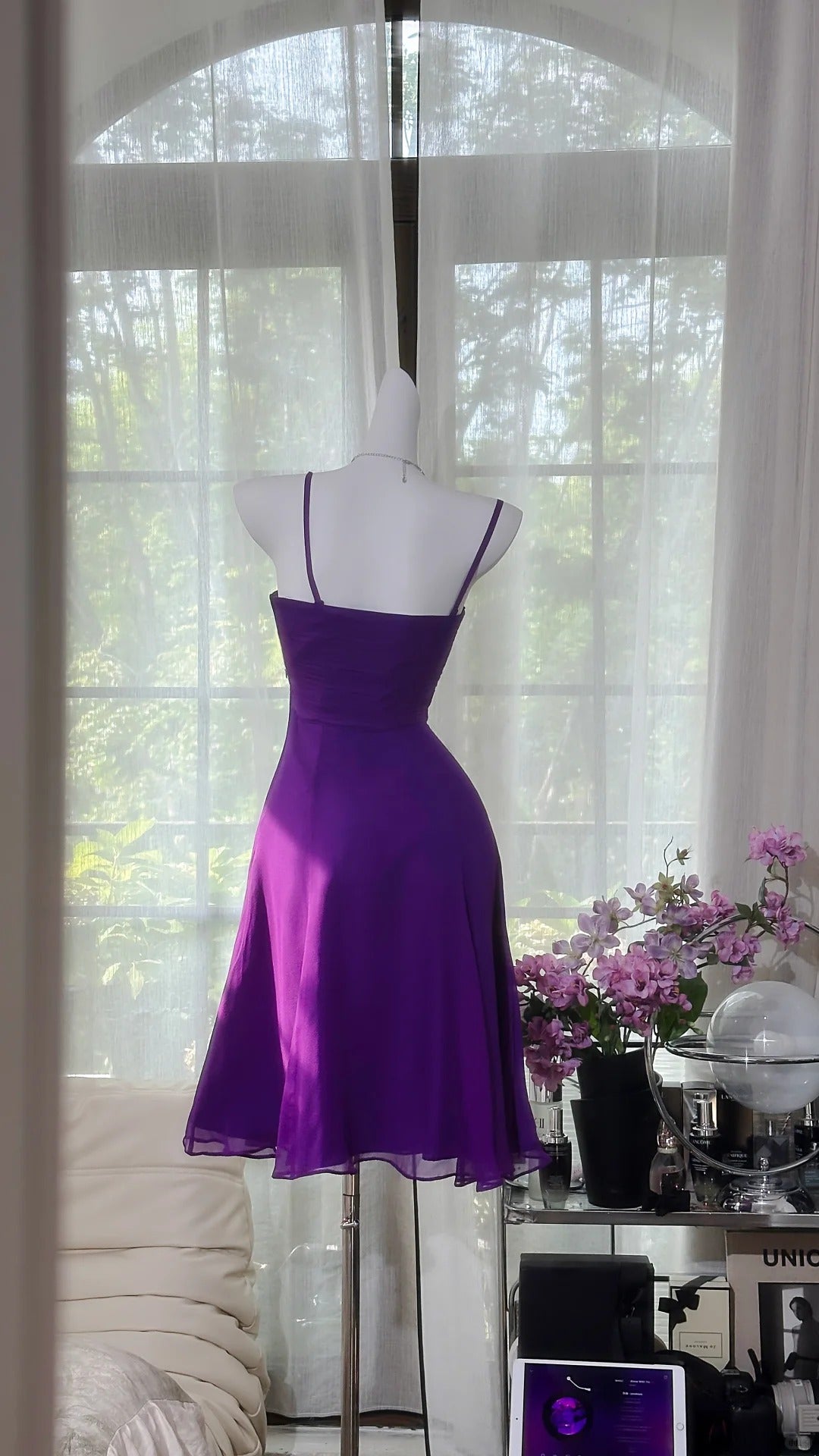 ✨Girlhomeshops-Purple Simple Fashion Short Chiffon Homecoming Dress Birthday Party Dress gh4989