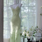 Green shiny ruffle long sequined ball gown evening dress party dress gh4319