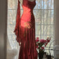 Rot Romantisch Mode Elegant Exquisite Lotus Gold Perlen Lang Chiffon Fischschwanz Rock Meerjungfrau Schlank Ballkleid Abendkleid Geburtstag/Hochzeitsgast/Urlaub Partykleid Ballkleid Valentinstag Date Kleid gh4029