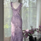 Girlhomeshops-Purple Floral Elegant Long Chiffon Prom dress Evening Dress Party Dress Date Dress gh5080