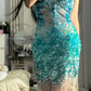 girlhomeshops-Teal-Green Gradient Sequin Halter-Neck Deep V Short Fashion Party Gown gh6380