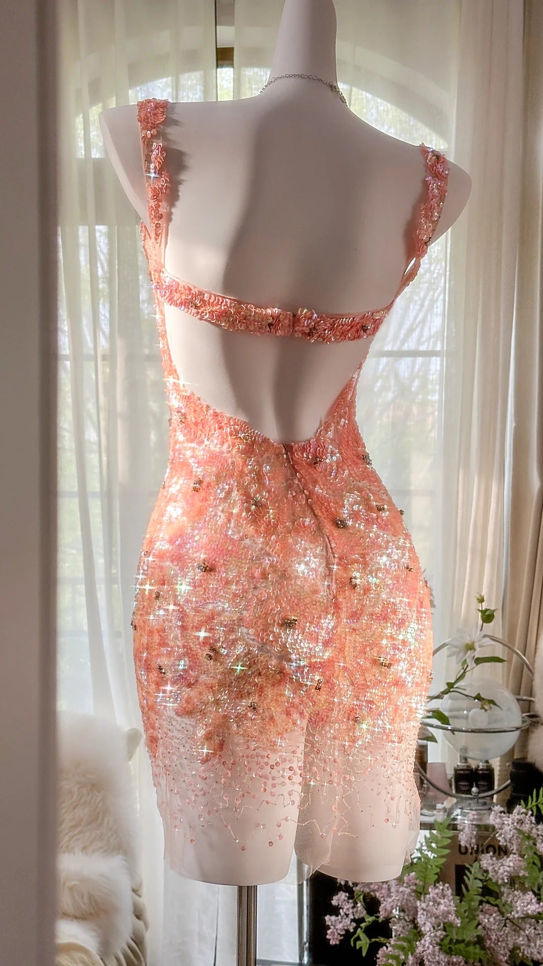 Orange Grapefruit Luxurious Sfumato Exquisite shiny Beads Short sequins Chiffon Fairy Homecoming Dress Prom Dress Evening Dress Cocktail Party Dress Prom Dress Date Dress gh3991