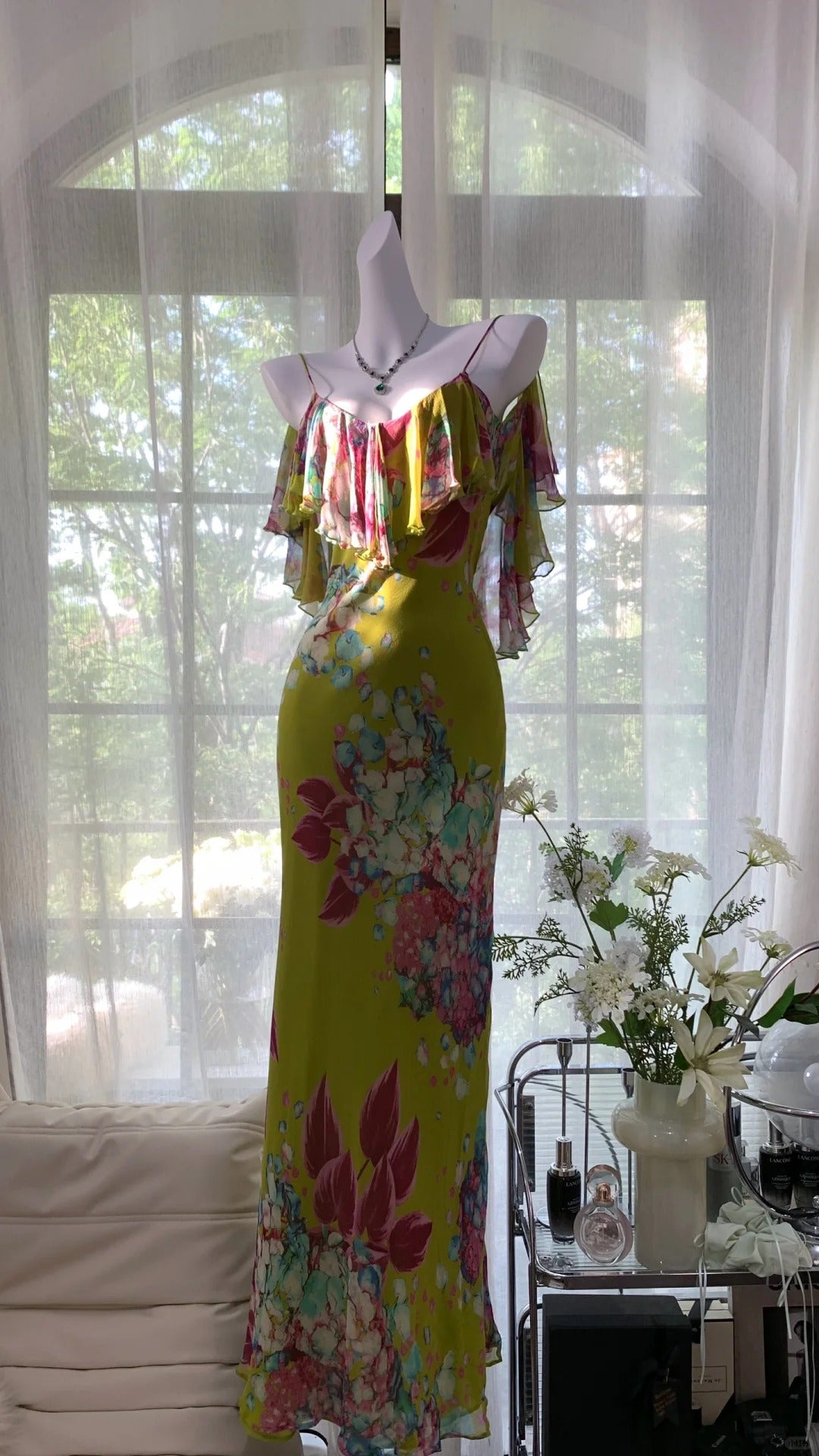 Robe de soirée longue en mousseline de soie, élégante et romantique, dos nu, verte, pour anniversaire ou fête, gh4044