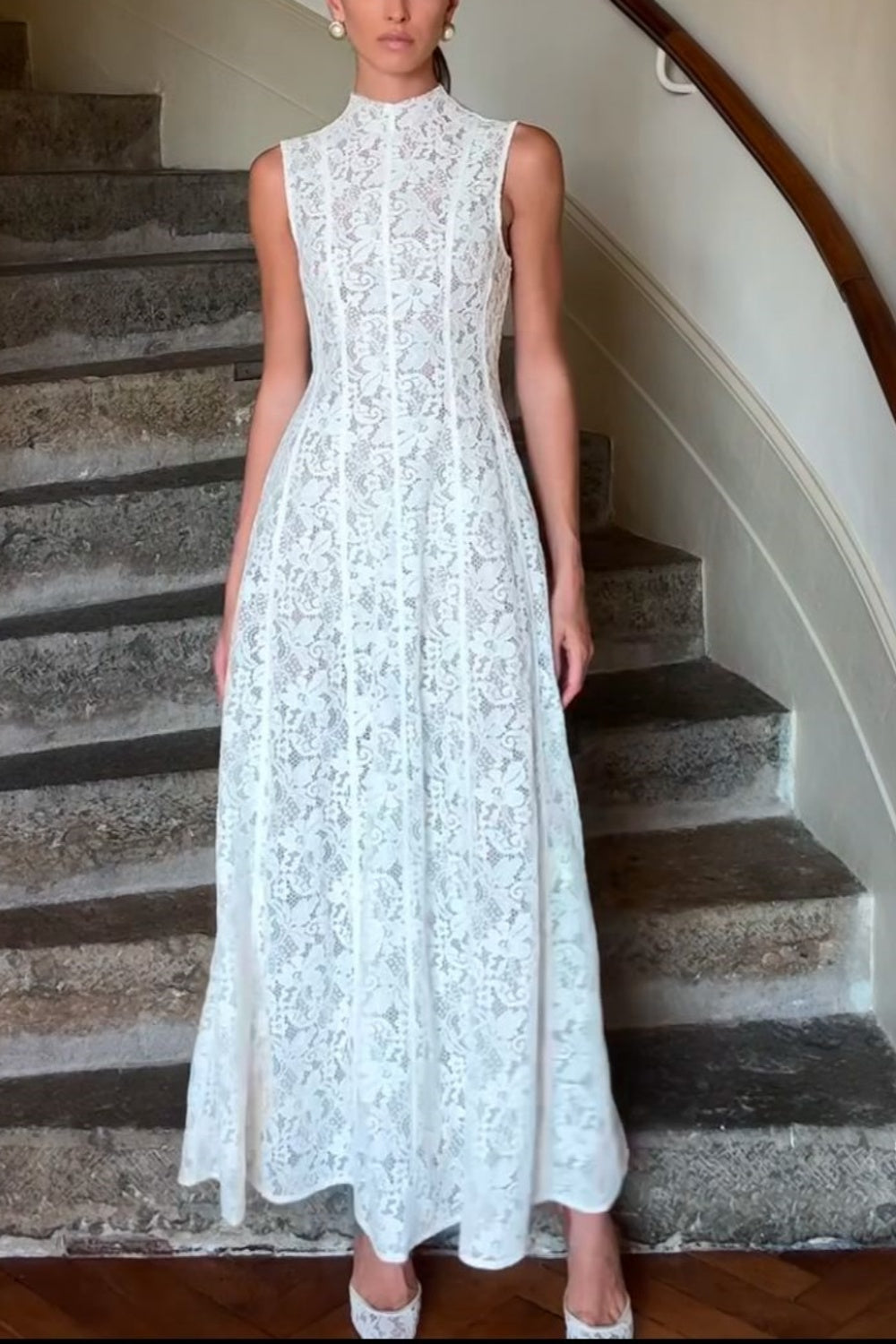 girlhomeshops-Weißes, exquisites, langes, schmales Ballkleid aus Spitze, gh5931