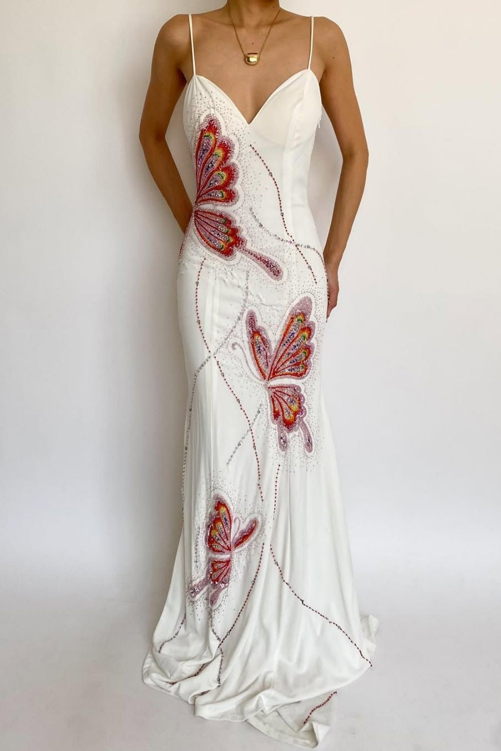 girlhomeshops-Elegant Long chiffon Party Dress With Butterflies gh6108