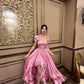 Pink Retro Elegant Sweet Short Sleeve Long Ruffles Backless Lace-up Long Satin Evening Dress Birthday Party Dress Homecoming Dress gh3144