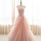 Robe de soirée longue en tulle rose élégante, robe de bal, gh4887