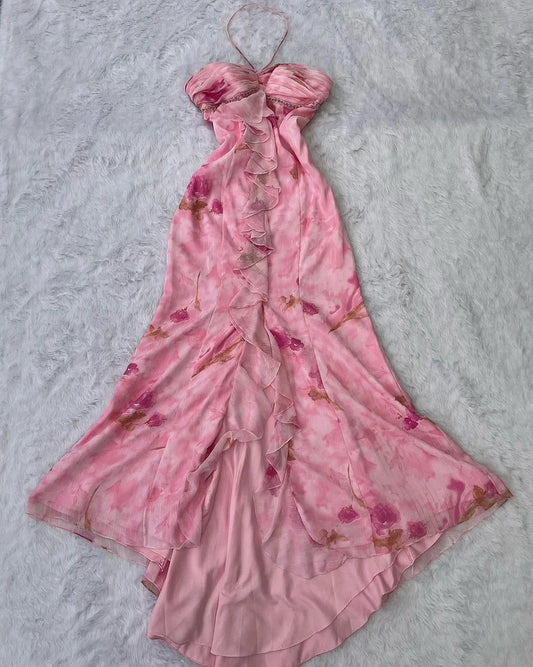 girlhomeshops-Pink Long Chiffon Dress gh6279