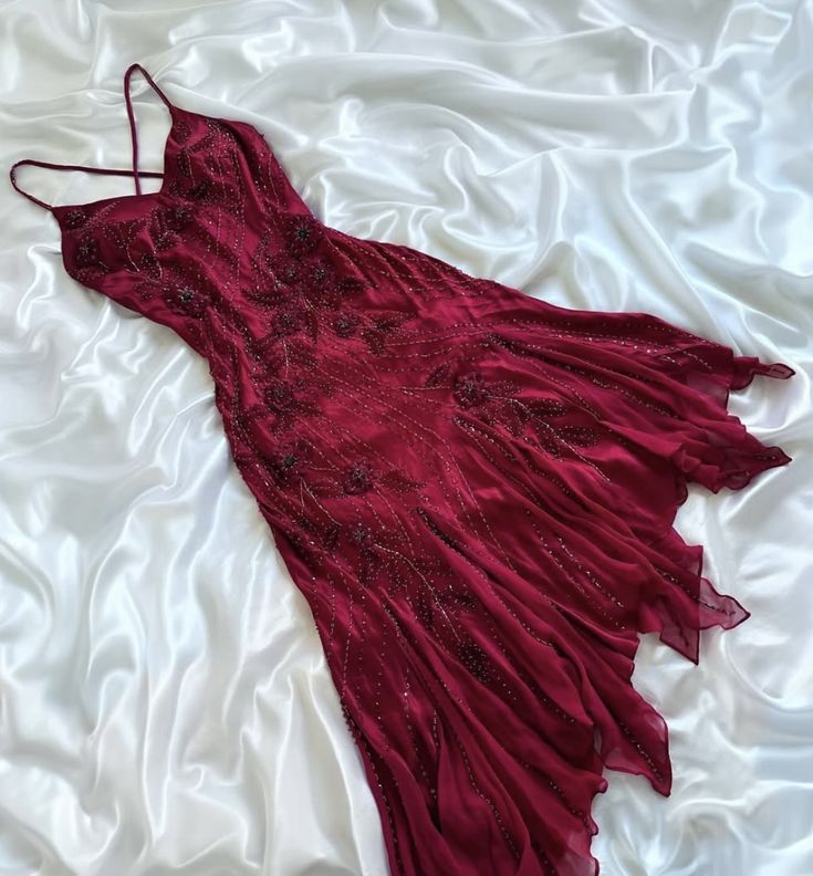 girlhomeshops-Vintage Wine Red Hand-Beaded Cross Strap Asymmetric Ruffle Evening Gown gh6010