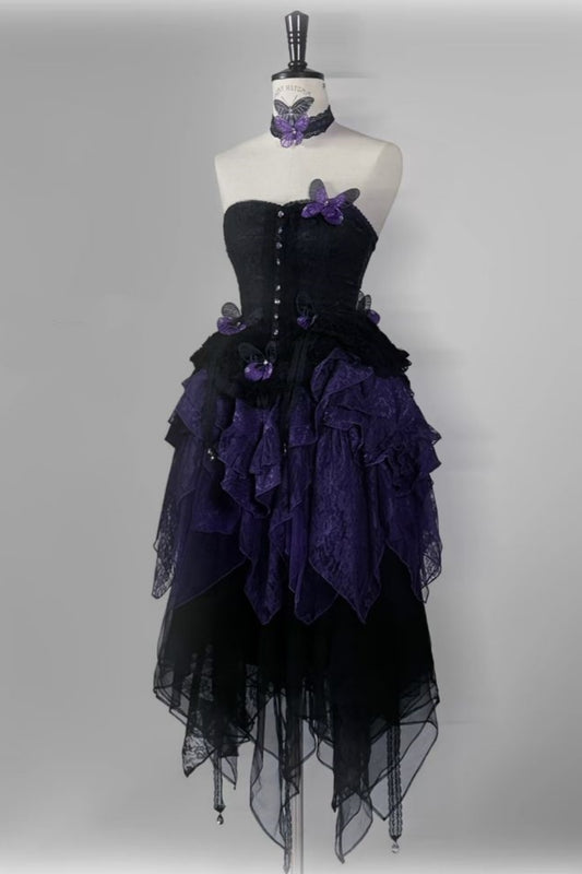 girlhomeshops-Purple and Black Butterfly Short Tulle Homecoming Dress gh5767