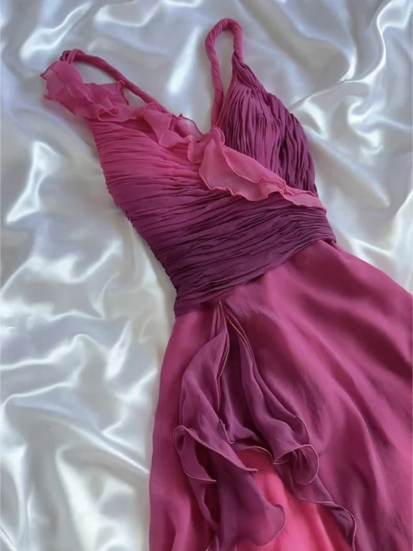 Pink Purple Fashion Gradient Ruffles Spaghetti Straps Long/Short chiffon Homecoming Dresses Prom Dresses Evening Dresses Party Dresses Prom Dresses gh3773