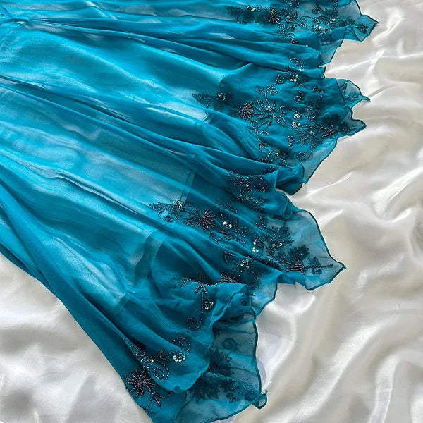 Blue fashion elegant delicate beading spaghetti straps long chiffon elegant ball gown evening dress party dress gh3493