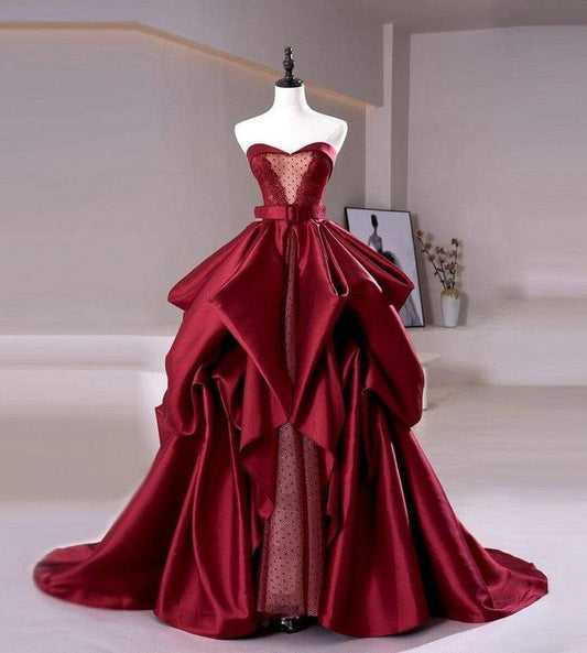Robe de soirée longue en satin et dentelle exquise, sexy et élégante, rouge, gh3367
